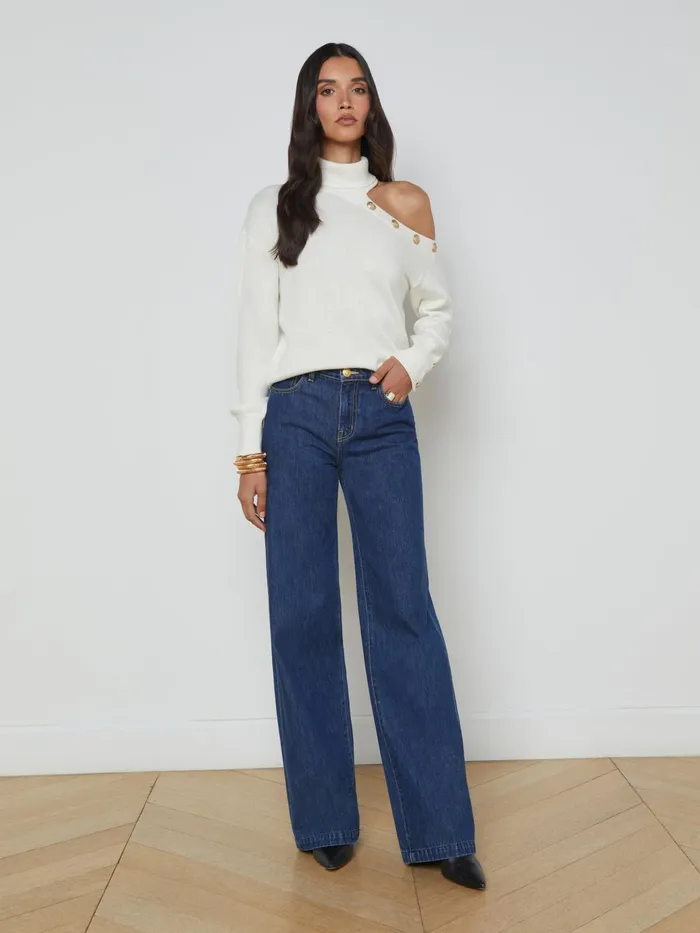 Brixie Cutout Turtleneck Ivorygold Women L039Agence Knitwear Brixie Cutout Turtleneck Ivorygold Women L039Agence Knitwear
