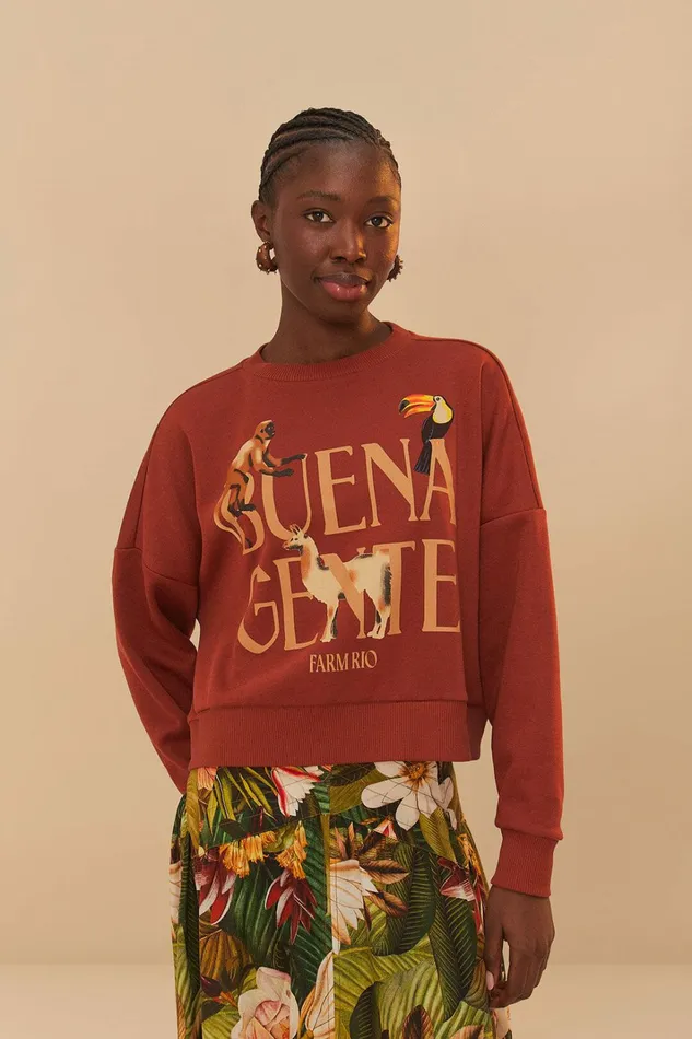 Brown Buena Gente Sweatshirt Women FARM Rio Sweaters and Sweatshirts Brown Buena Gente Sweatshirt Women FARM Rio Sweaters and Sweatshirts