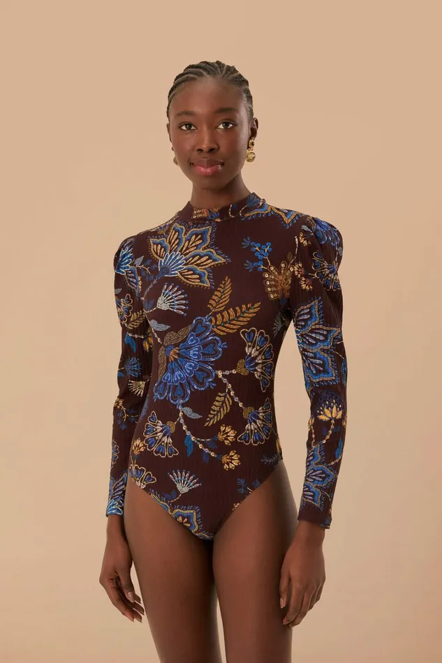 Brown Embroidered Garden Bodysuit Women FARM Rio Bodysuits