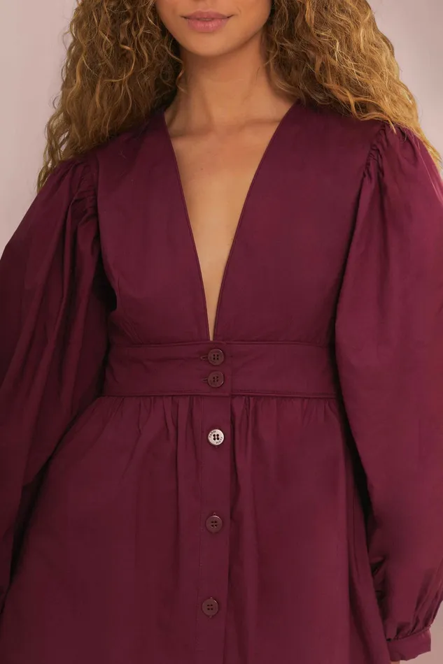 Burgundy Puff Sleeve Mini Dress Women FARM Rio Mini Dresses Burgundy Puff Sleeve Mini Dress Women FARM Rio Mini Dresses
