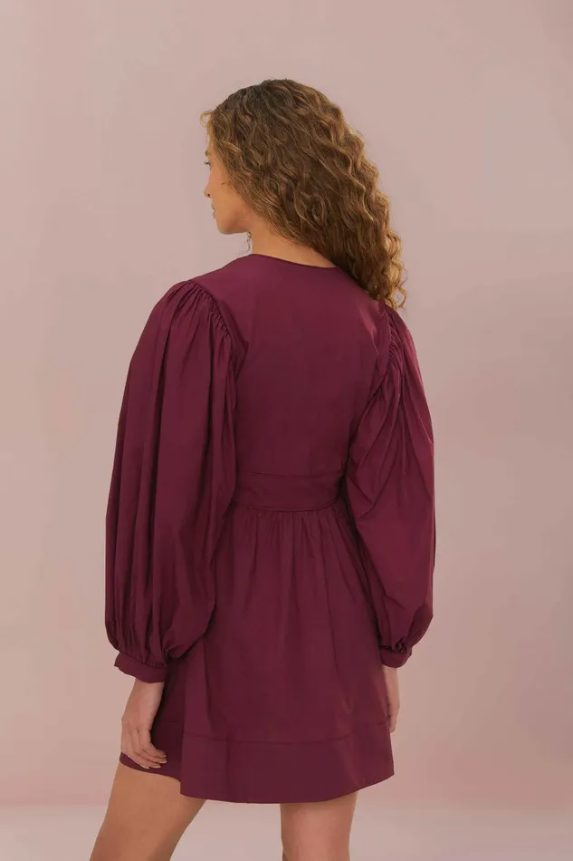 Burgundy Puff Sleeve Mini Dress Women FARM Rio Mini Dresses Burgundy Puff Sleeve Mini Dress Women FARM Rio Mini Dresses