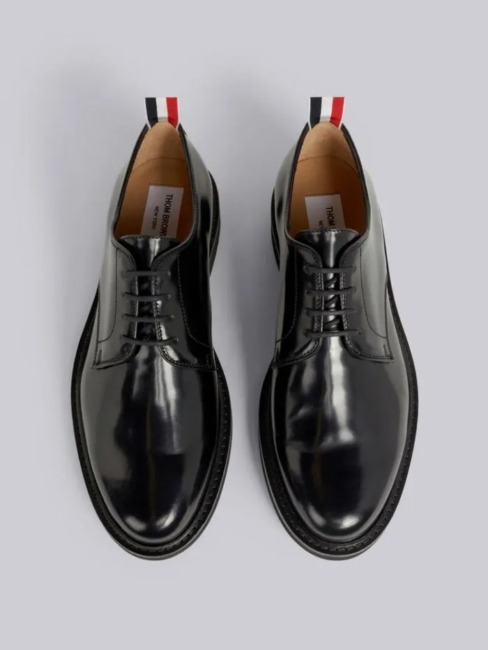 Calf Leather Micro Sole Uniform Shoe Black Women Thom Browne Brogues and Loafers