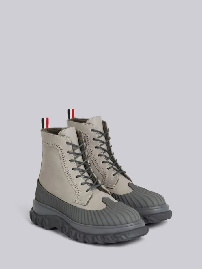 Calf Leather Shearling Lined Molded Rubber Sole Longwing Duck Boot Dark Grey Men Thom Browne Boots