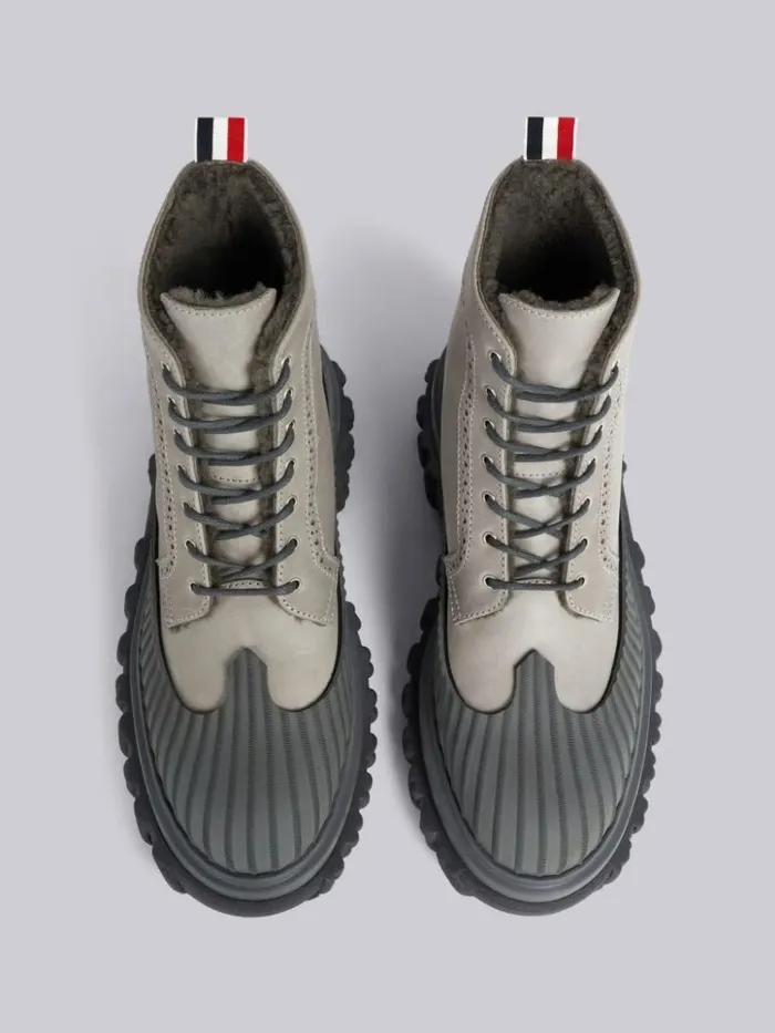 Calf Leather Shearling Lined Molded Rubber Sole Longwing Duck Boot Dark Grey Men Thom Browne Boots