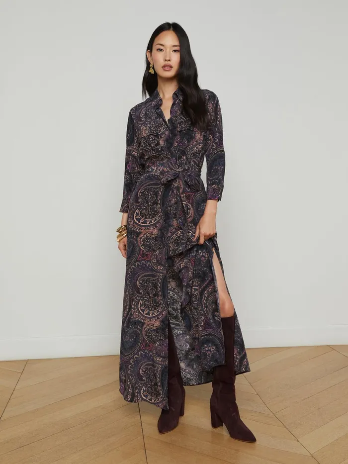 Cameron Silk Shirt Dress Plum Multi Boute Paisley Women L039Agence Dresses and Jumpsuits
