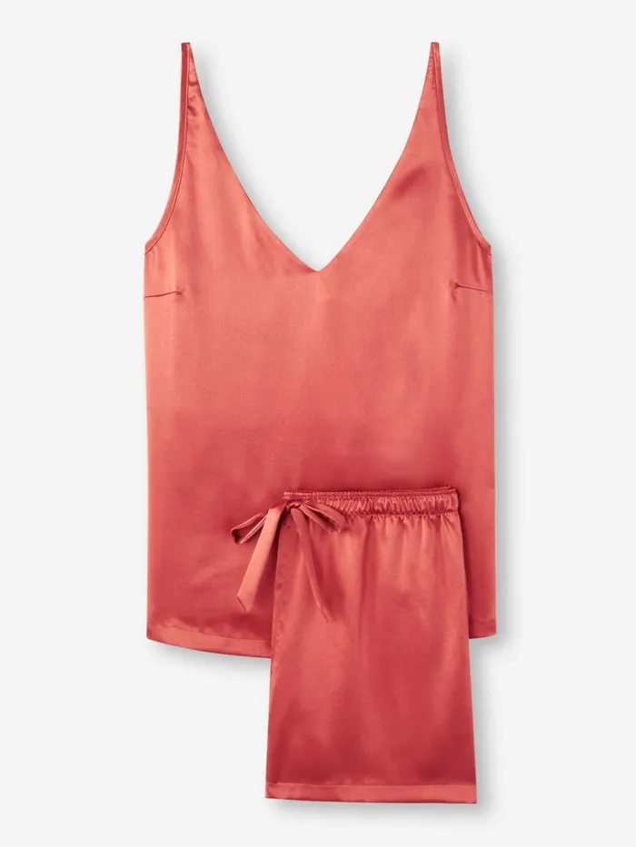 Cami Pajama Sets Women Derek Rose Short Cami Pajamas Bailey Silk Satin Rose Red