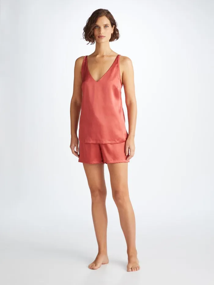 Cami Pajama Sets Women Derek Rose Short Cami Pajamas Bailey Silk Satin Rose Red