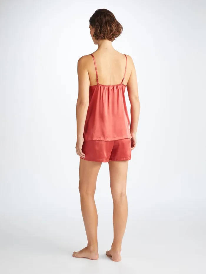 Cami Pajama Sets Women Derek Rose Short Cami Pajamas Bailey Silk Satin Rose Red