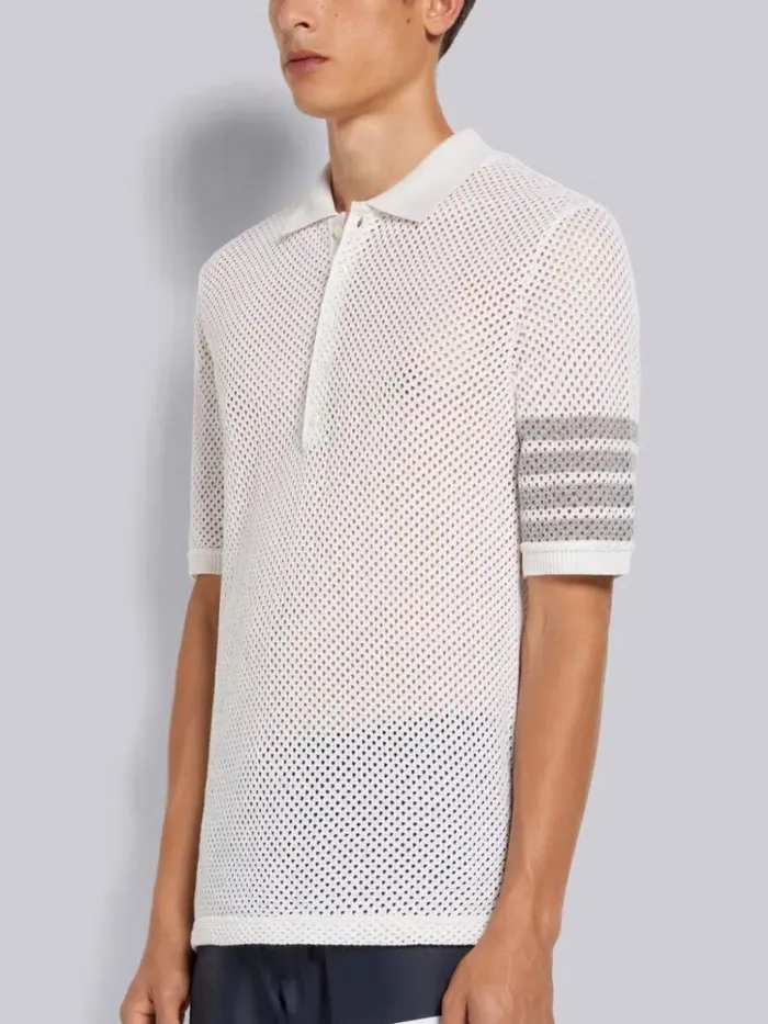 Cashmere Mesh 4bar Polo White Men Thom Browne Tshirts and Polos