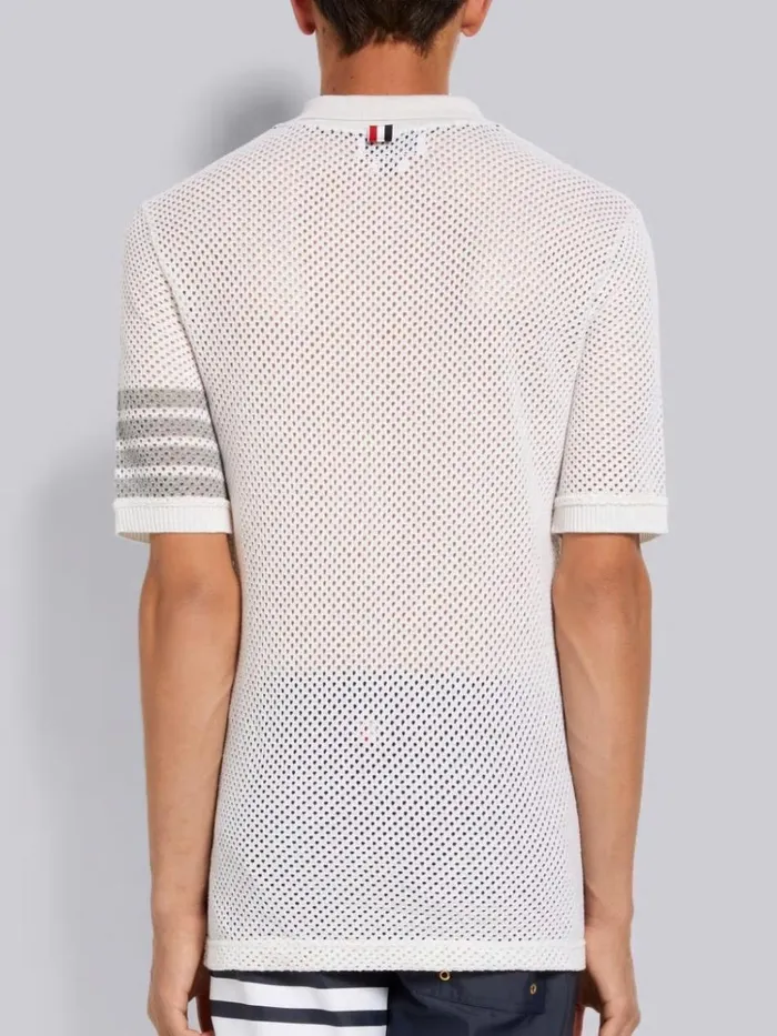 Cashmere Mesh 4bar Polo White Men Thom Browne Tshirts and Polos