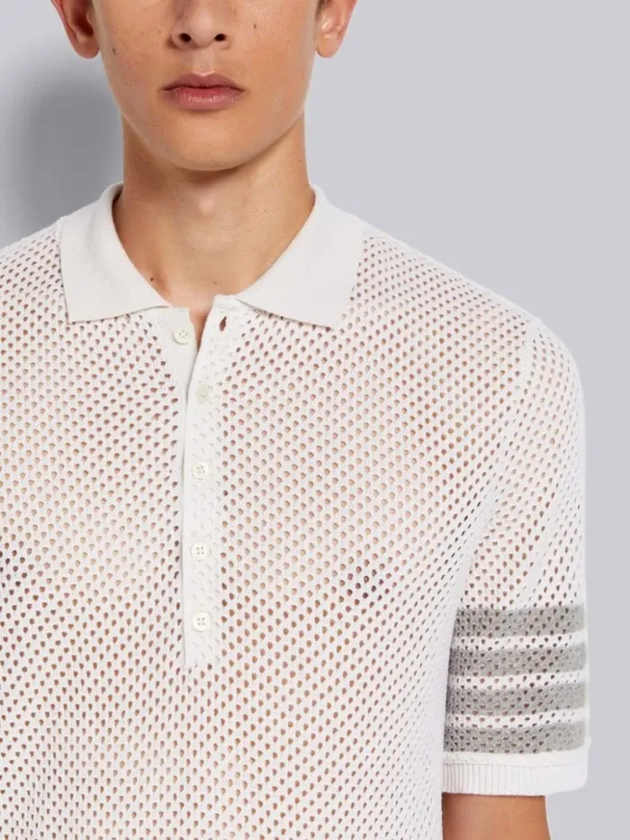 Cashmere Mesh 4bar Polo White Men Thom Browne Tshirts and Polos