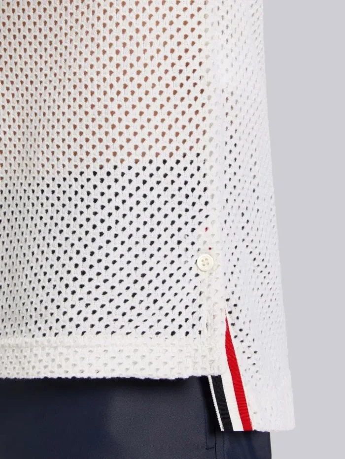 Cashmere Mesh 4bar Polo White Men Thom Browne Tshirts and Polos