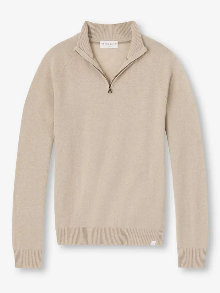 Cashmere ZipUp Tops Men Derek Rose HalfZip Sweater Finley Cashmere Oat