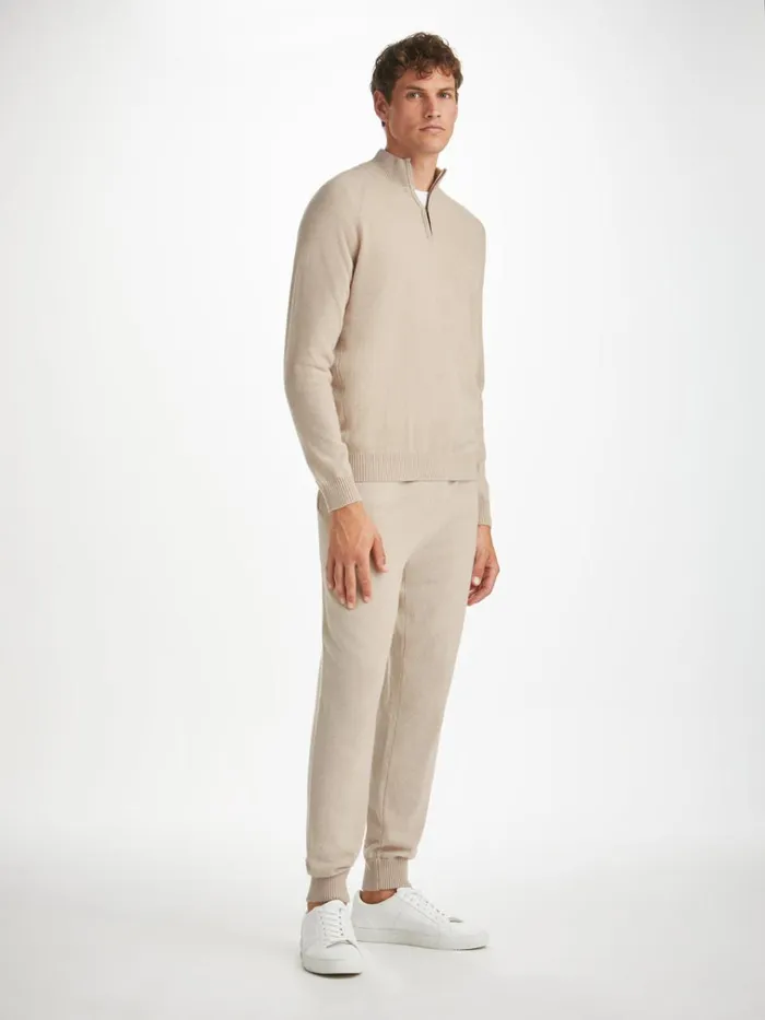 Cashmere ZipUp Tops Men Derek Rose HalfZip Sweater Finley Cashmere Oat