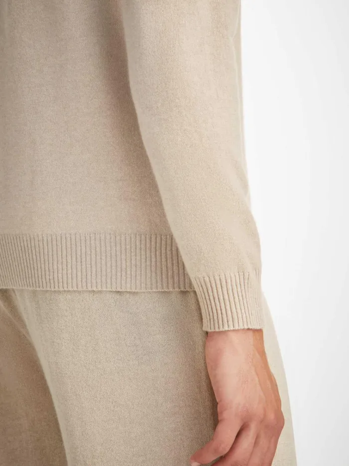Cashmere ZipUp Tops Men Derek Rose HalfZip Sweater Finley Cashmere Oat