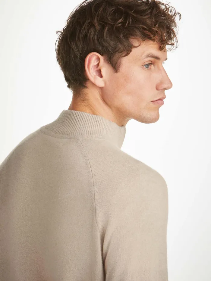 Cashmere ZipUp Tops Men Derek Rose HalfZip Sweater Finley Cashmere Oat