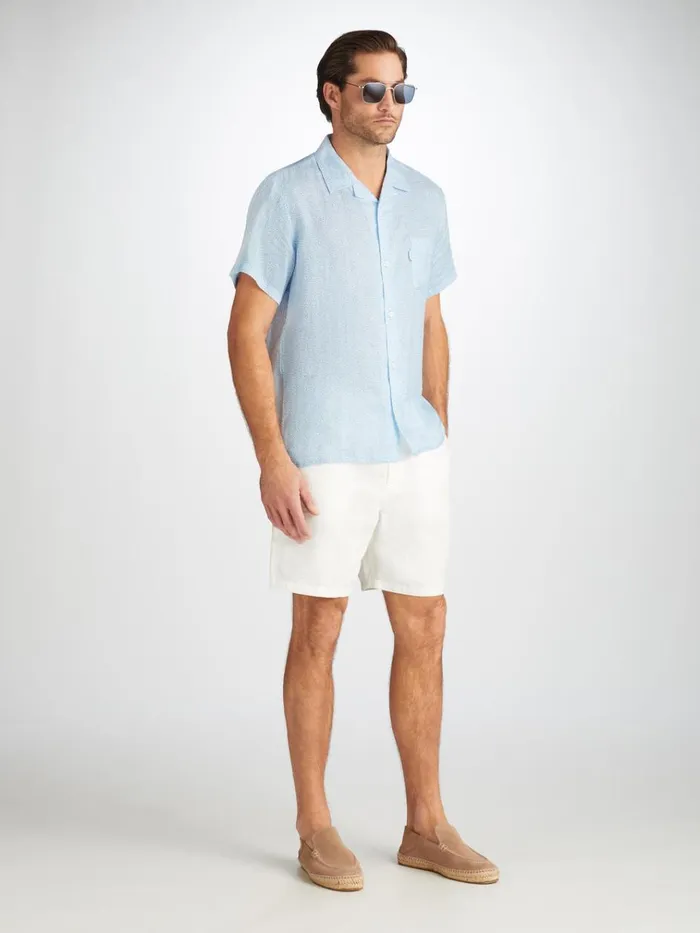 Casual Shirts Men Derek Rose Shirt Milan 24 Linen Blue