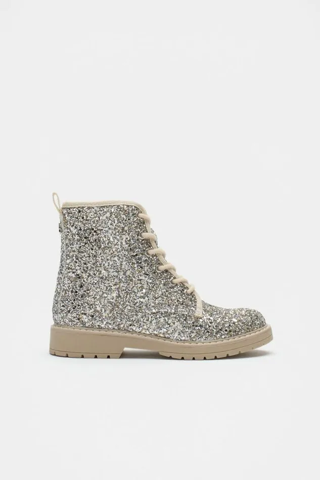 Child Boots Seed Heritage Glitter Combat Boot Pale Gold