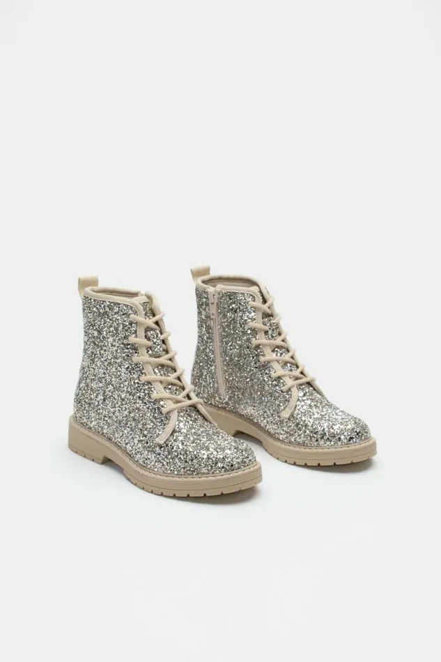 Child Boots Seed Heritage Glitter Combat Boot Pale Gold