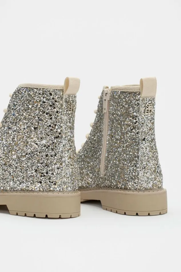 Child Boots Seed Heritage Glitter Combat Boot Pale Gold