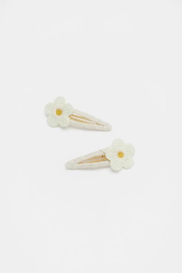 Child Hair Accessories Seed Heritage Crochet Daisy Snaps Milk