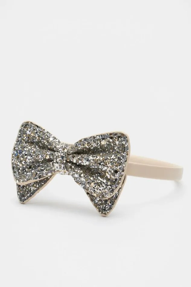 Child Hair Accessories Seed Heritage Glitter Bow Headband Pale Gold
