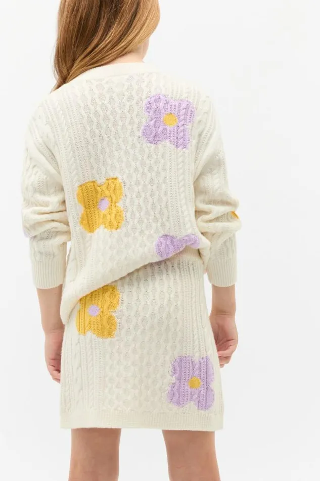 Child Knitwear and Sweaters Seed Heritage Flower Cable Skirt Classic Cream