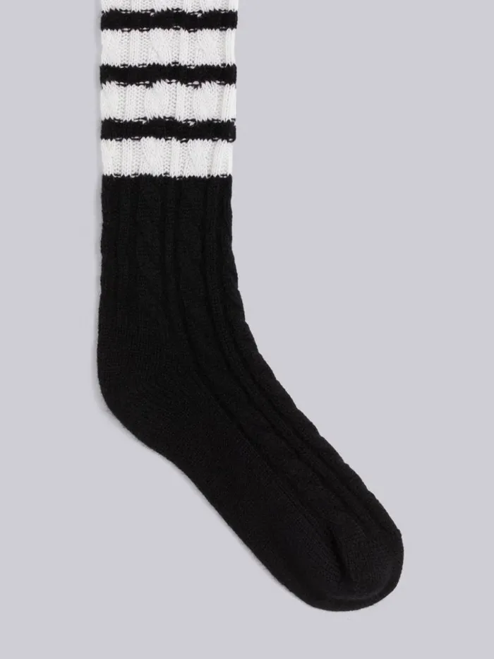 Chunky Baby Cable Cashmere 4bar Mid Calf Socks Black Men Thom Browne Socks