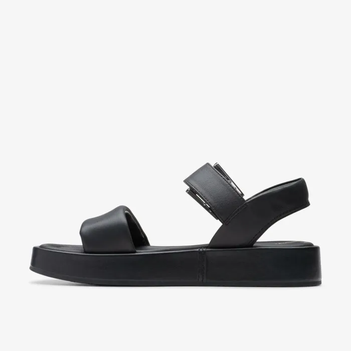 Clarks Alda Strap Black Leather Flatforms Black Leather Women Wide Fit Sandals