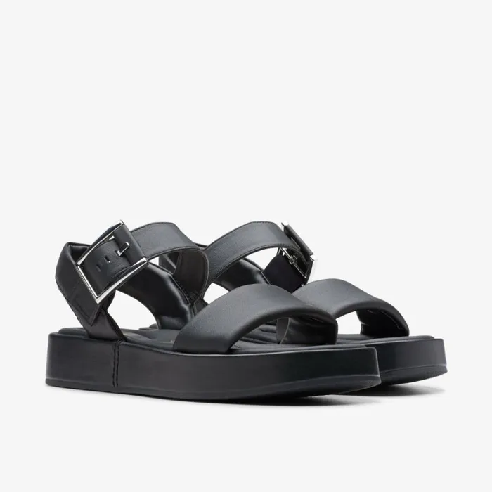 Clarks Alda Strap Black Leather Flatforms Black Leather Women Wide Fit Sandals