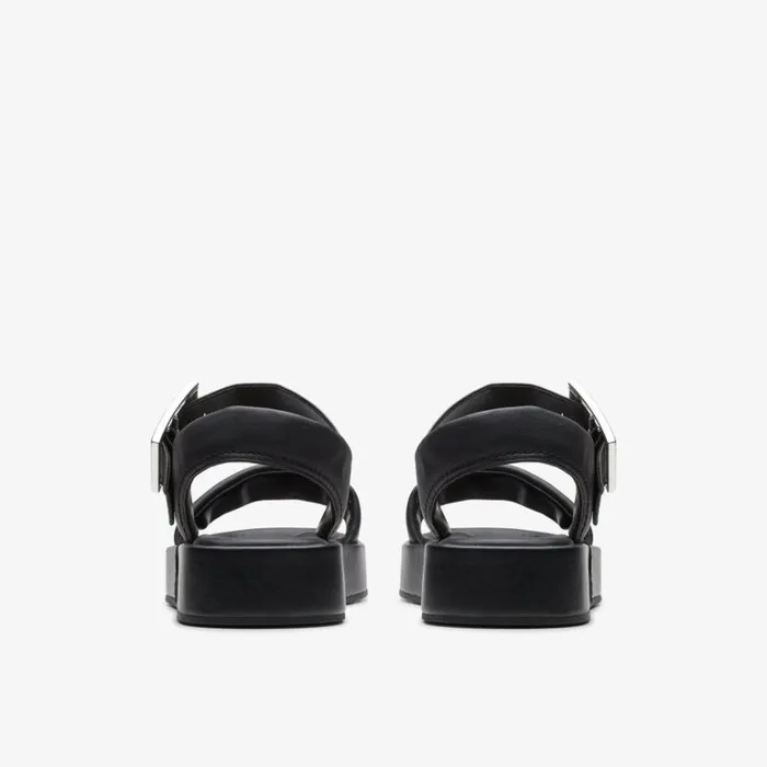 Clarks Alda Strap Black Leather Flatforms Black Leather Women Wide Fit Sandals
