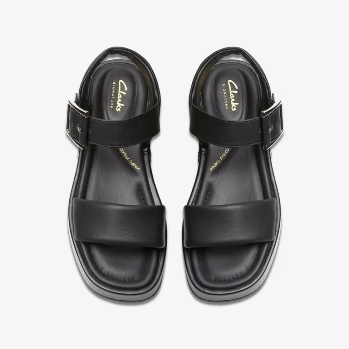 Clarks Alda Strap Black Leather Flatforms Black Leather Women Wide Fit Sandals