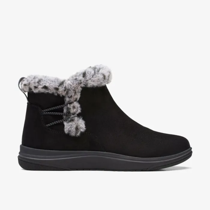 Clarks Brinkley Fur Black Ankle Boots Black Women Cloudsteppers