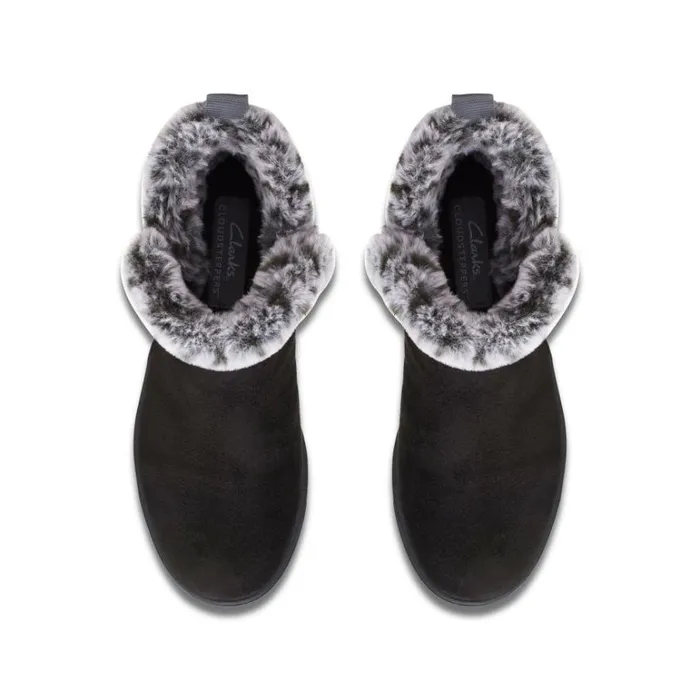 Clarks Brinkley Fur Black Ankle Boots Black Women Cloudsteppers