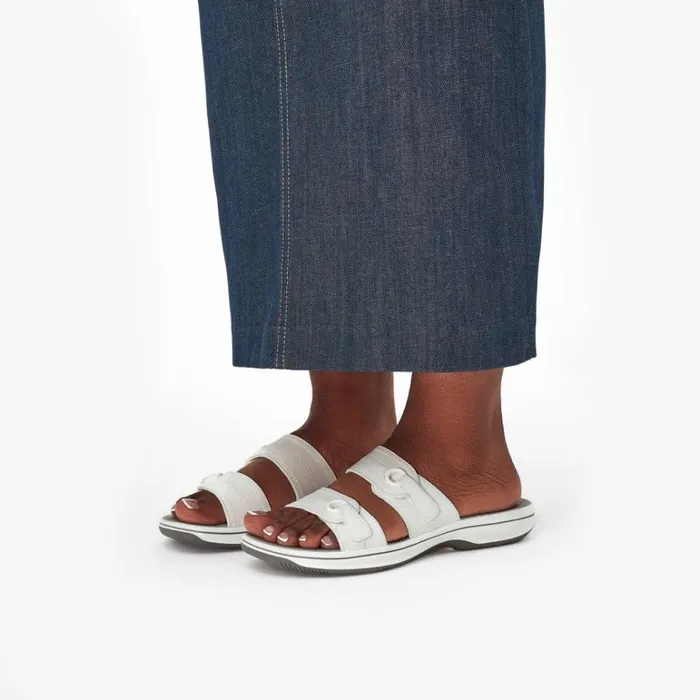 Clarks Brinkley Maye White Flat Sandals White Women Sliders And Flip Flops