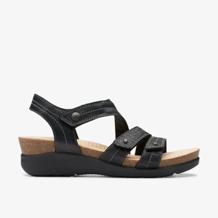 Clarks Calenne Clara Black Combination Wedges Black Combination Women Wedge Sandals