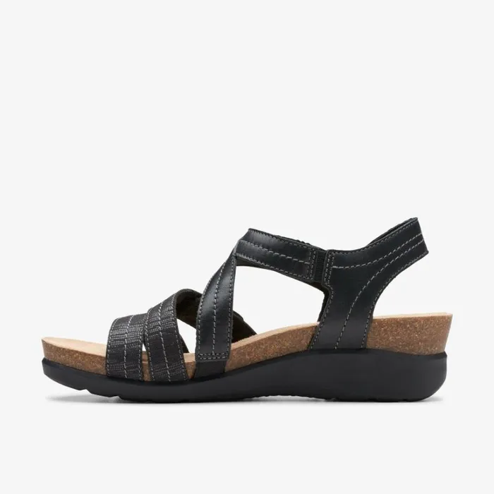Clarks Calenne Clara Black Combination Wedges Black Combination Women Wedge Sandals