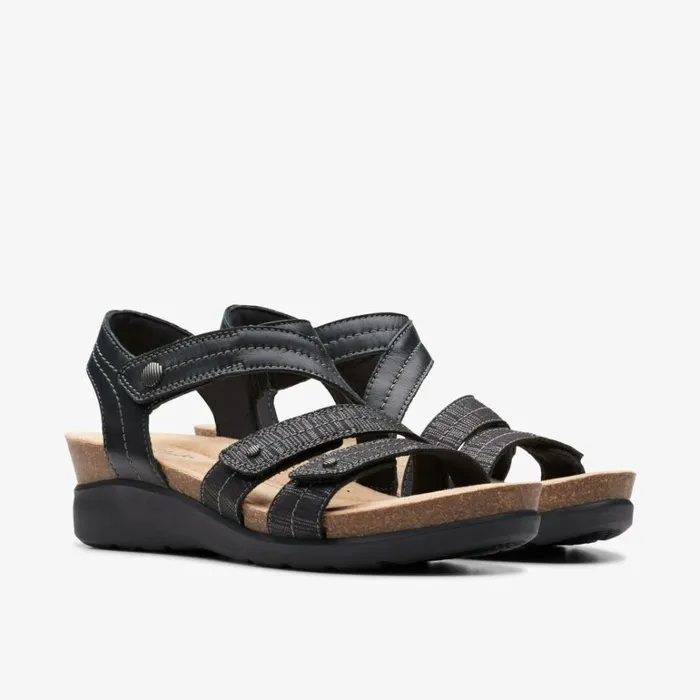 Clarks Calenne Clara Black Combination Wedges Black Combination Women Wedge Sandals