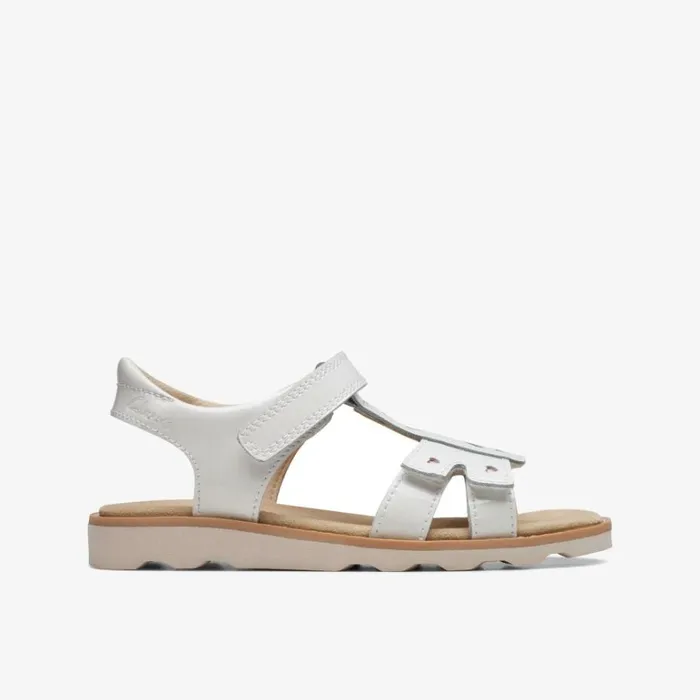 Clarks Crown Beat Kid White Patent Flat Sandals White Patent Kids Sandals