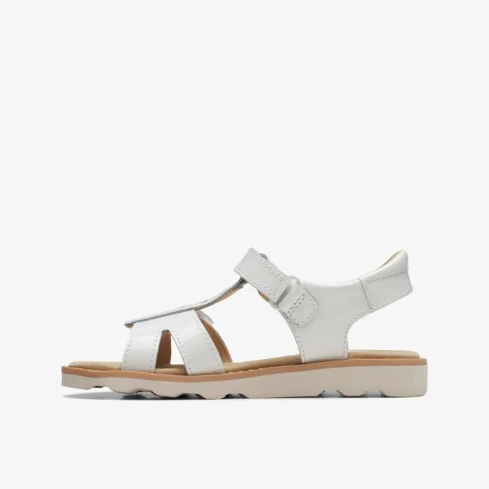 Clarks Crown Beat Kid White Patent Flat Sandals White Patent Kids Sandals