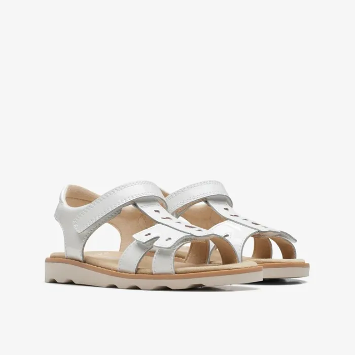 Clarks Crown Beat Kid White Patent Flat Sandals White Patent Kids Sandals