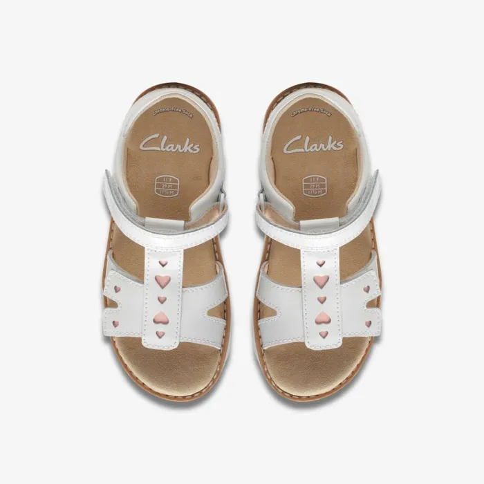 Clarks Crown Beat Kid White Patent Flat Sandals White Patent Kids Sandals