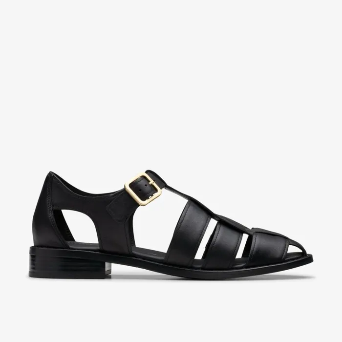 Clarks Hana Sun Black Leather Strappy Sandals Black Leather Women Flat Sandals Clarks Hana Sun Black Leather Strappy Sandals Black Leather Women Flat Sandals