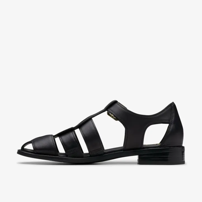 Clarks Hana Sun Black Leather Strappy Sandals Black Leather Women Flat Sandals