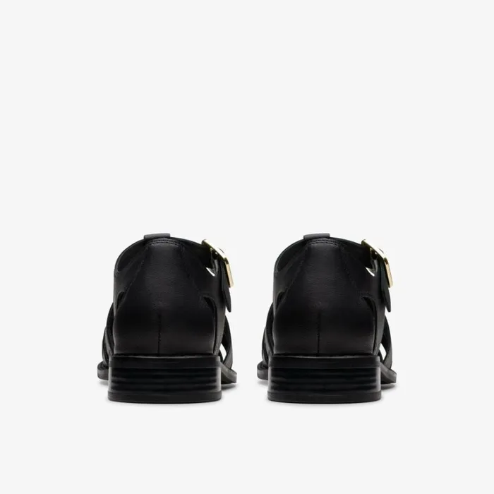 Clarks Hana Sun Black Leather Strappy Sandals Black Leather Women Flat Sandals