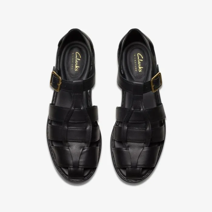 Clarks Hana Sun Black Leather Strappy Sandals Black Leather Women Flat Sandals