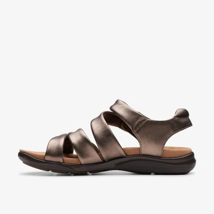 Clarks Kitly Ave Bronze Leather Flat Sandals Bronze Leather Women Wide Fit Sandals