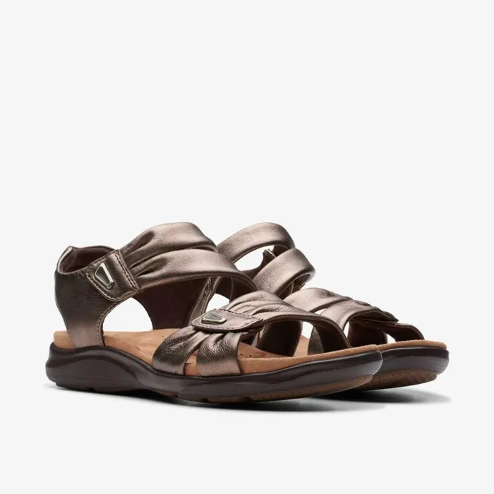 Clarks Kitly Ave Bronze Leather Flat Sandals Bronze Leather Women Wide Fit Sandals