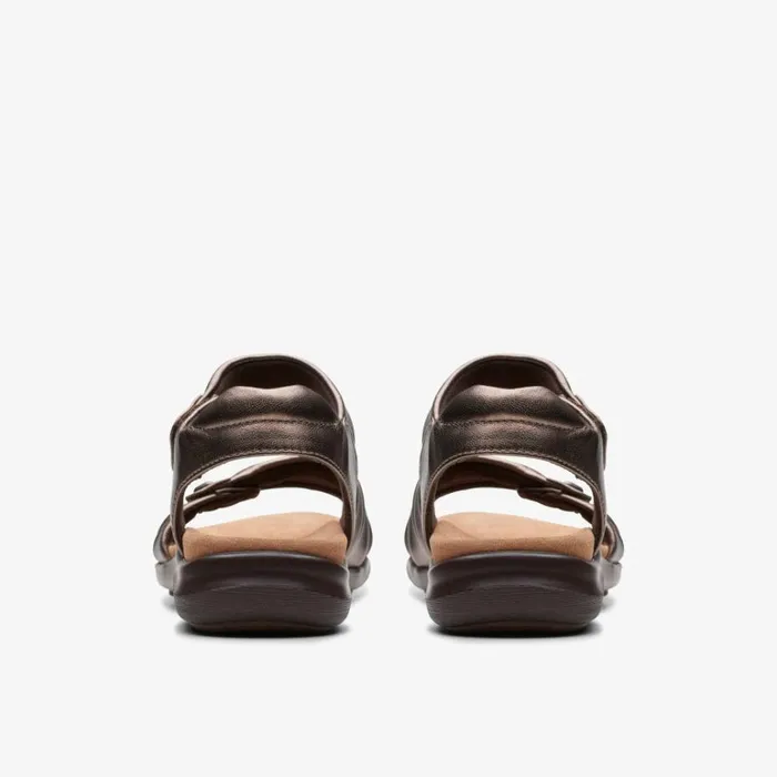 Clarks Kitly Ave Bronze Leather Flat Sandals Bronze Leather Women Wide Fit Sandals