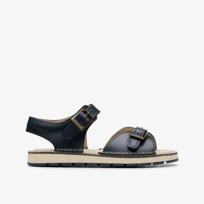 Clarks Playsun Kid Navy Leather Flat Sandals Navy Leather Kids Sandals